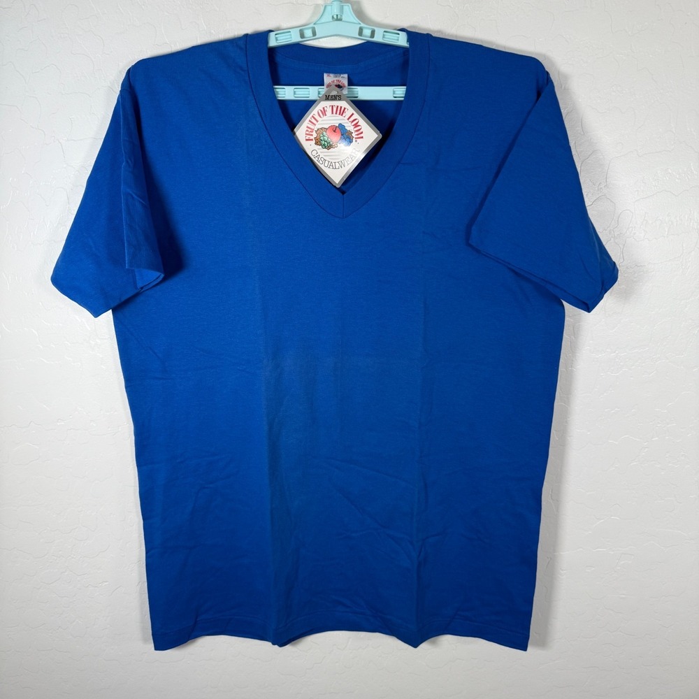 Vintage Fruit Of The‎ Loom Shirt Mens XL Blue V Neck Deadstock Made In USA